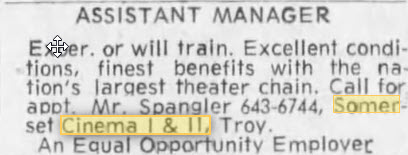 Somerset Cinema I & II (Somerset Inn Cinema I-II-III) - Help Wanted By Mr Spangler July 14 1973 (newer photo)